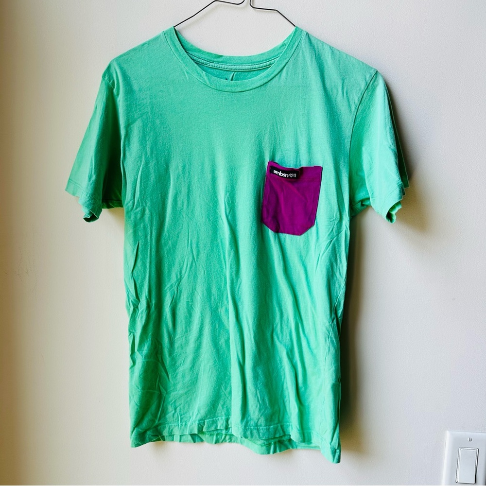 AMBSN Green T-Shirt with Purple Pocket